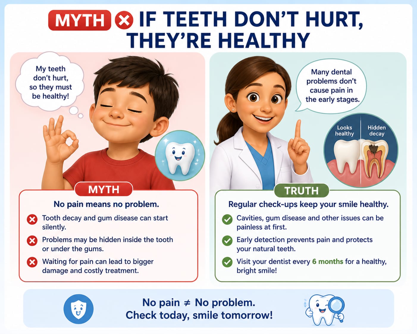 Dental myth and fact poster about painless teeth